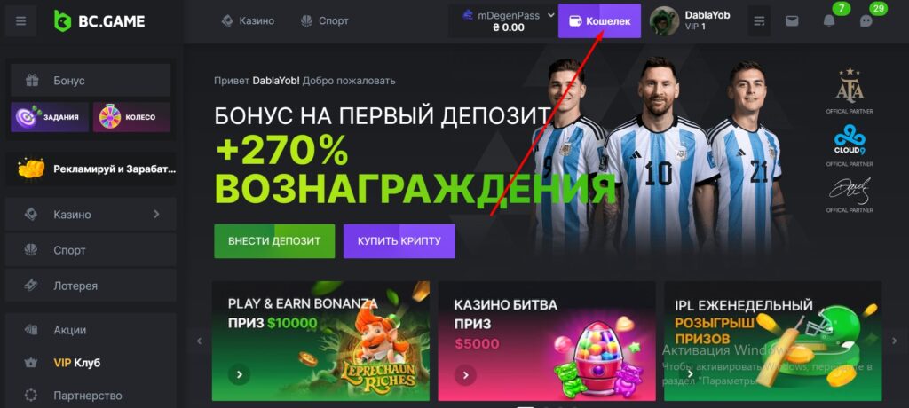 найдите "кошелек" bc game